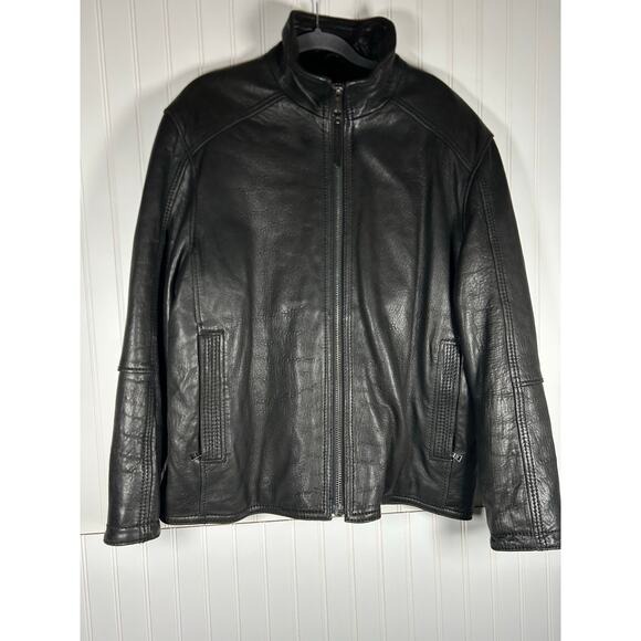 Marc New York Andrew Marc Mens Black leather full zip up jacket Sz L barely used - Picture 1 of 16